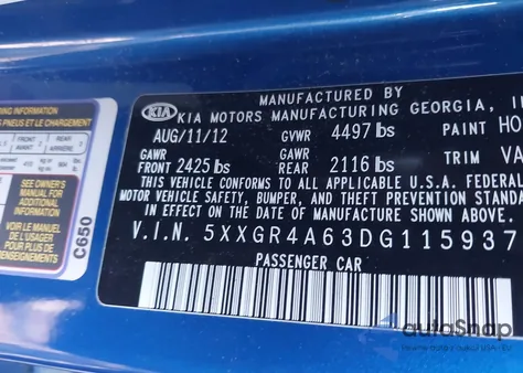 2013 Kia Optima Sx z USA, uszkodzony, nr VIN 5XXGR4A63DG115937